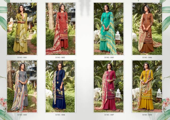 Anita Kesariya Raazi Casual Wear Pure cambric Digital Print with neck embroidery Mirror work Designer Dress Material Collection
